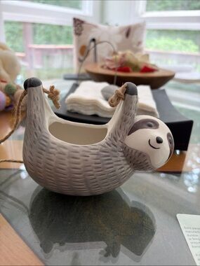 Ceramic Sloth Hanging Planter - Gray & White